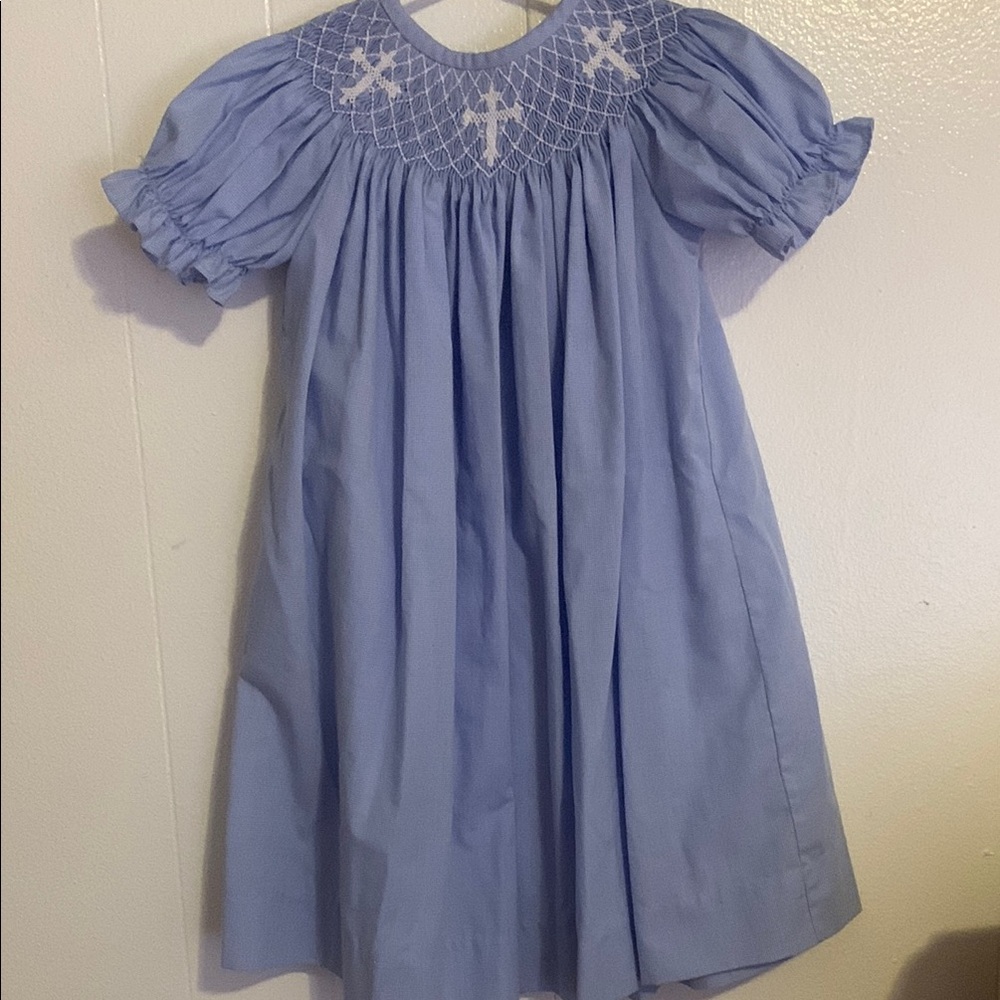 Elegant Blue Smocked Kids Dress